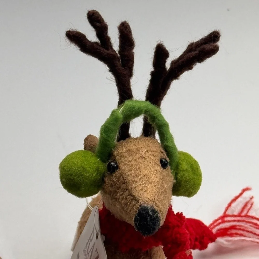 RAZ Imports Holiday Reindeer Ornament Ellie Record Felt Scarf Earmuffs Brown